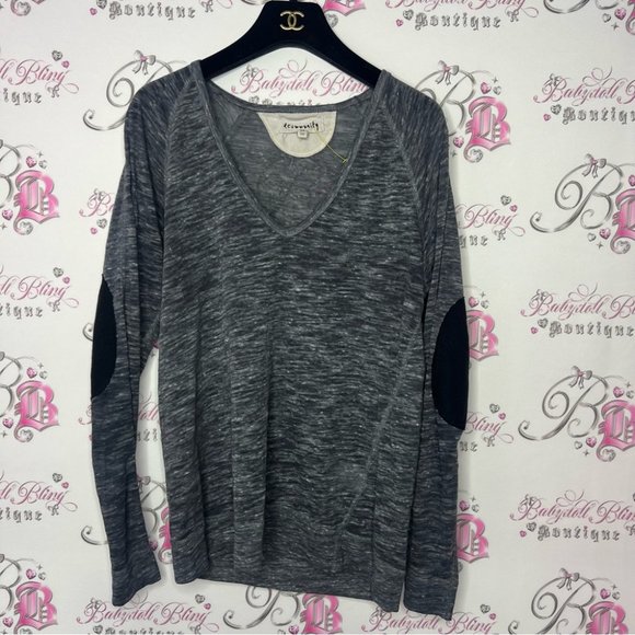 Aritzia community long sleeve top grey black with elbow patches vneck lounge - Picture 5 of 5